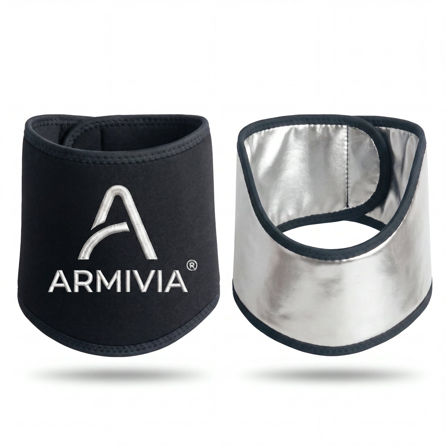 Armivia Hals-Manschette — schwarzes Neopren mit silberner Innenseite