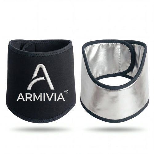 Armivia Hals-Manschette — schwarzes Neopren mit silberner Innenseite