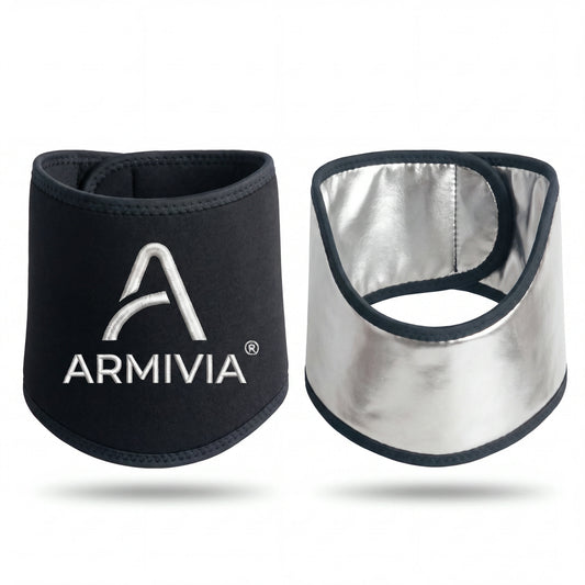 Armivia Hals-Manschette — schwarzes Neopren mit silberner Innenseite